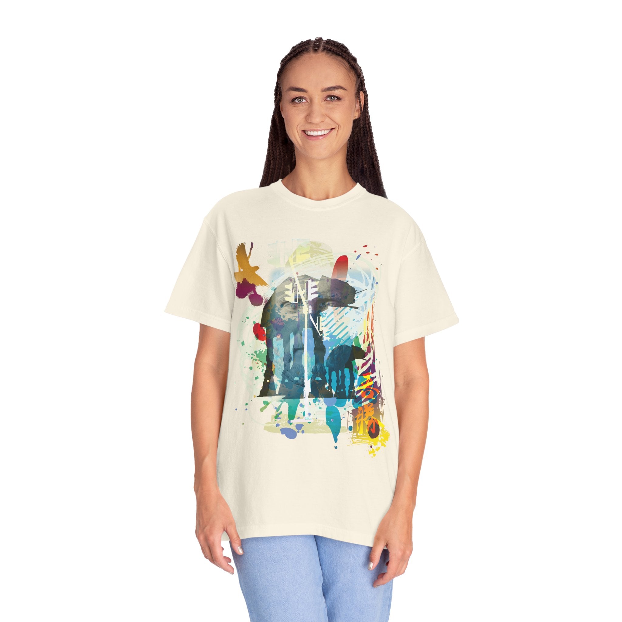 Digital Karma Abstract Elephant T‑Shirt — Watercolor Wildlife Graphic Tee