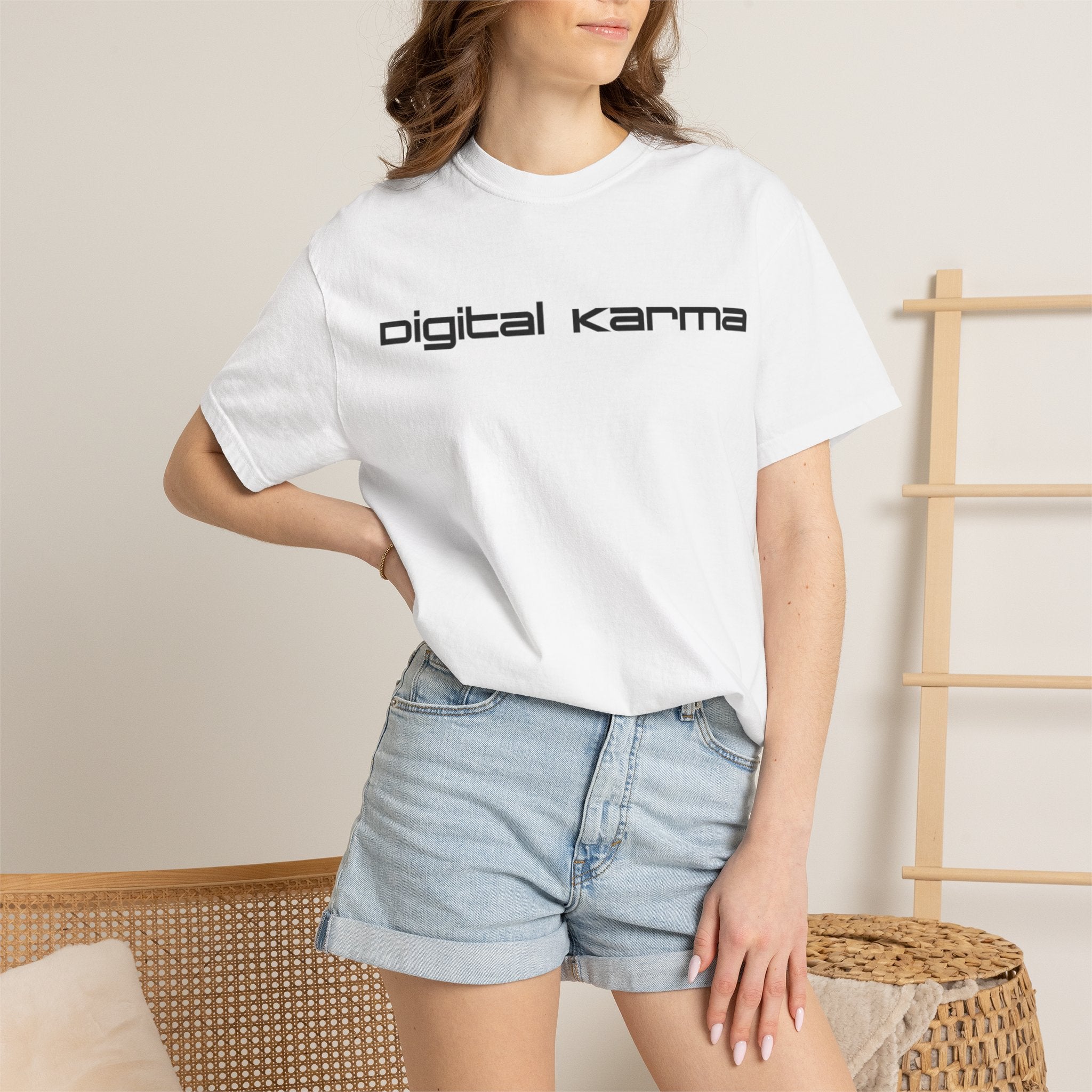 Digital Karma T-Shirt — Retro Futurist Graphic Tee (Back Collage Design)