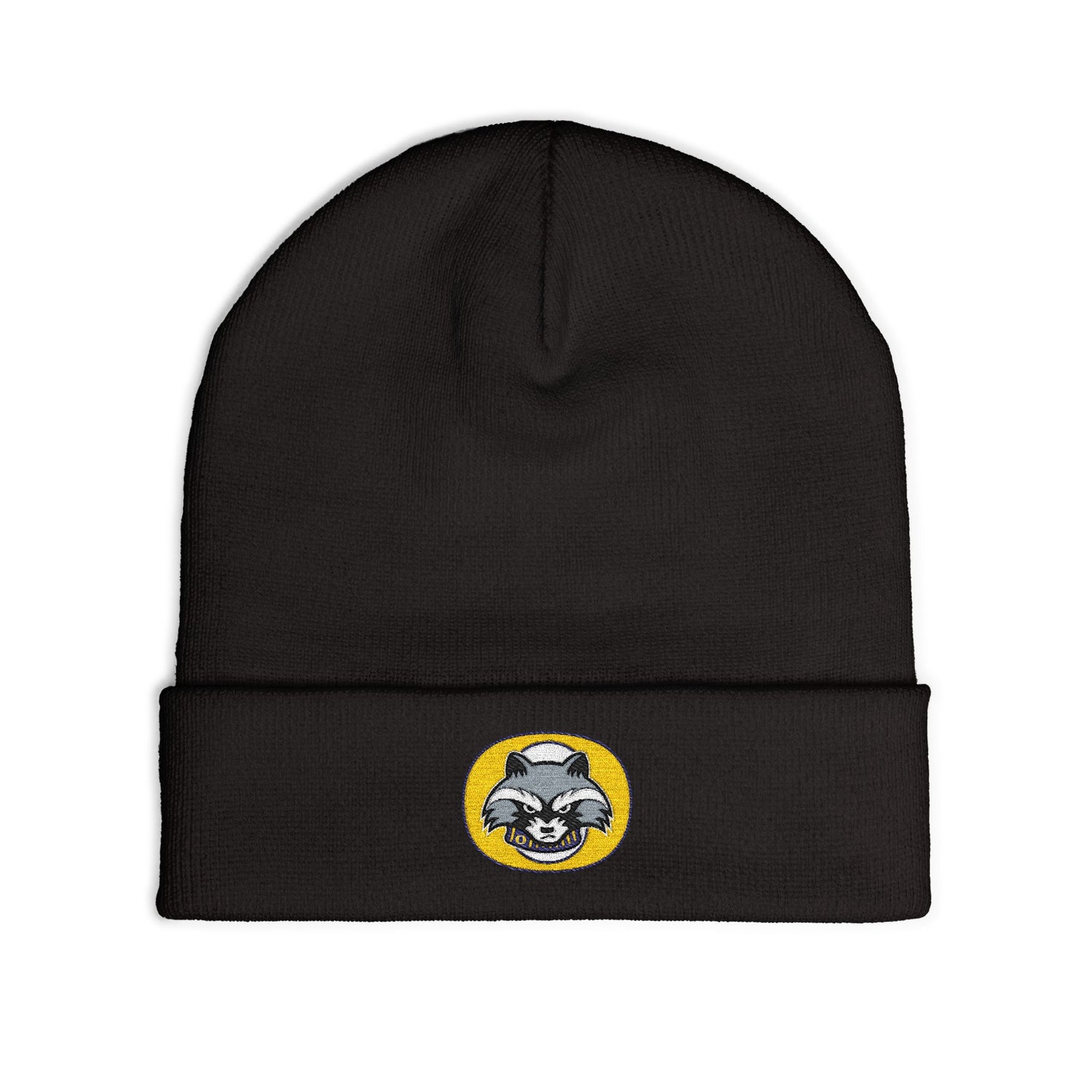 Embroidered Raccoon Patch Knit Beanie