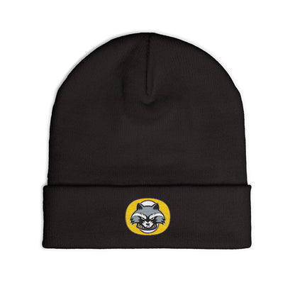 Embroidered Raccoon Patch Knit Beanie