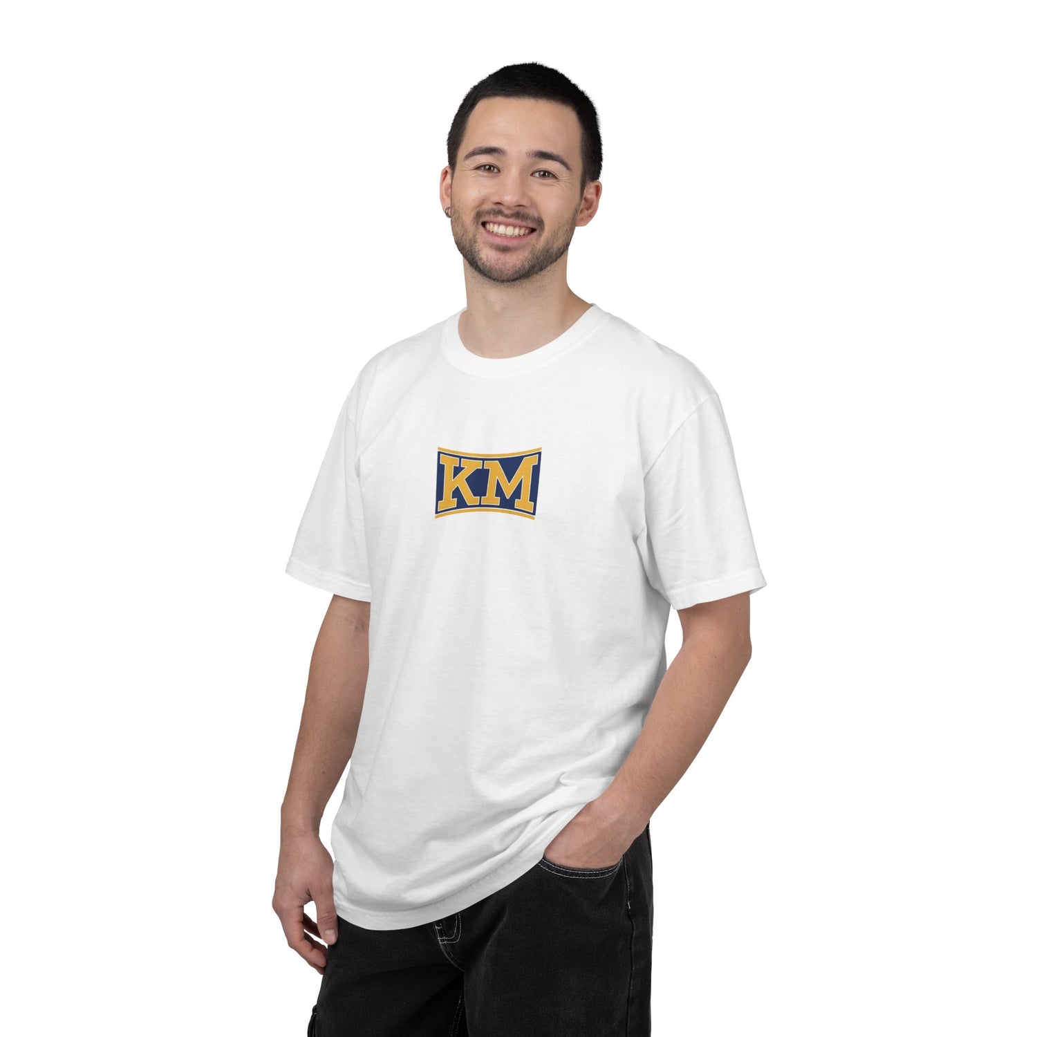 KM Logo Graphic T-Shirt — Vintage Collegiate Chest Patch Tee