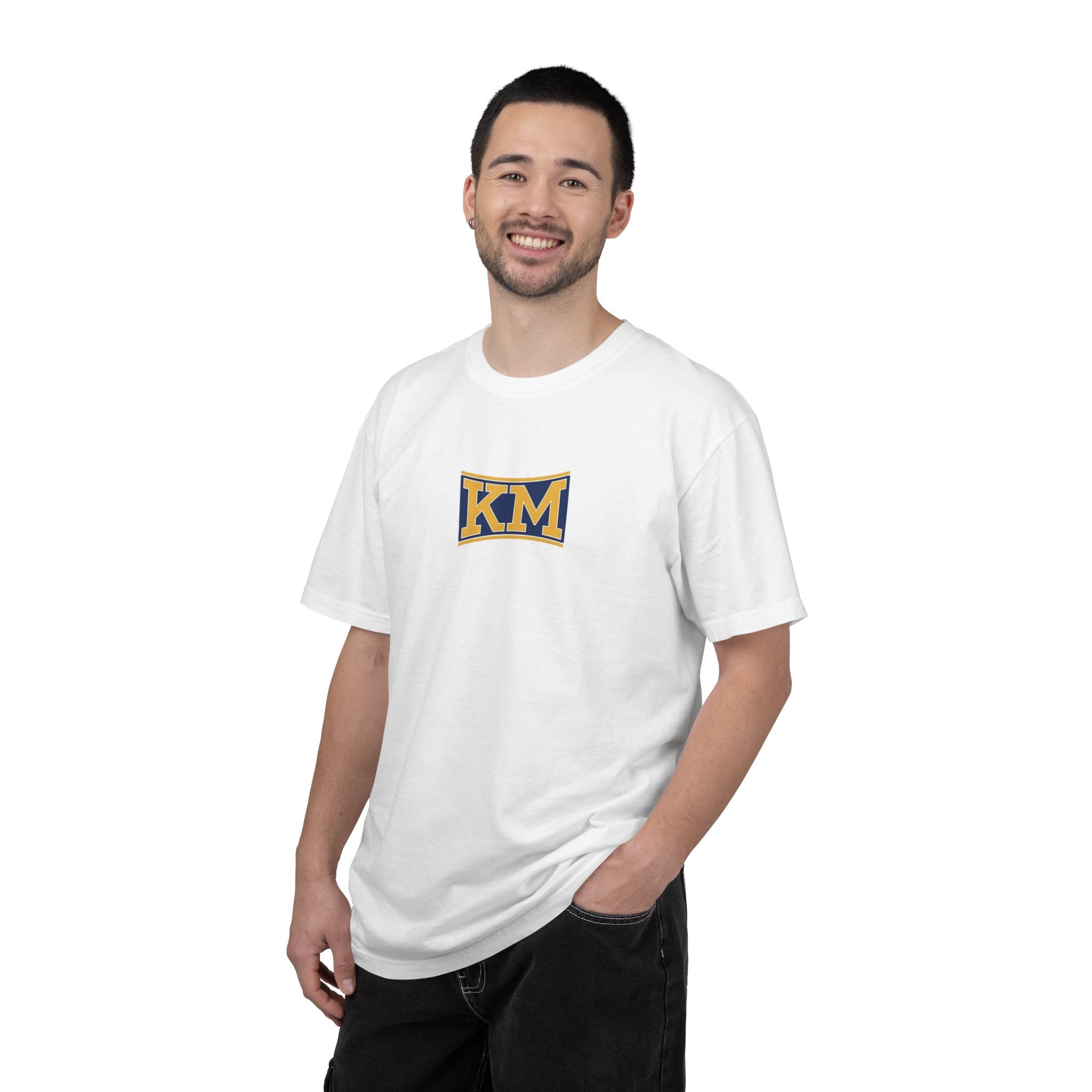 KM Logo Graphic T-Shirt — Vintage Collegiate Chest Patch Tee