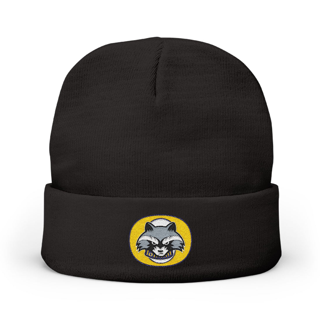 Embroidered Raccoon Patch Knit Beanie