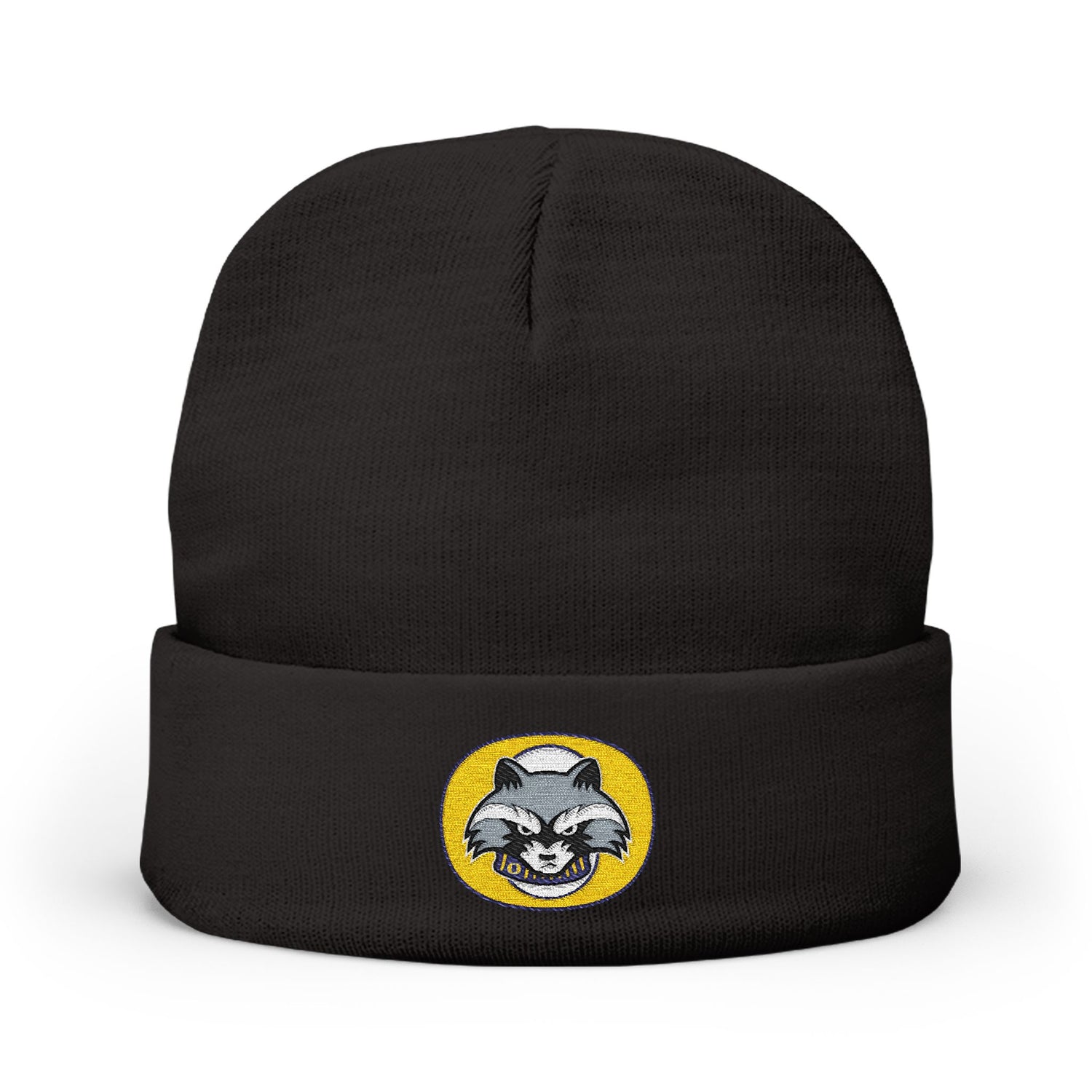 Embroidered Raccoon Patch Knit Beanie