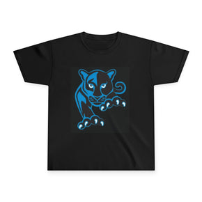 Youth Panther Tee - Blue Prowling Cat Graphic Kids Shirt