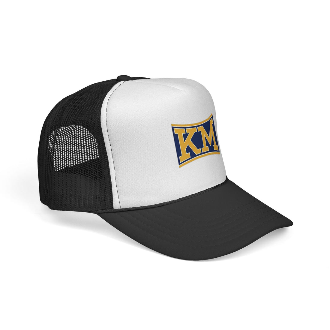 KM Embroidered Trucker Cap — Retro Varsity Logo Mesh Hat