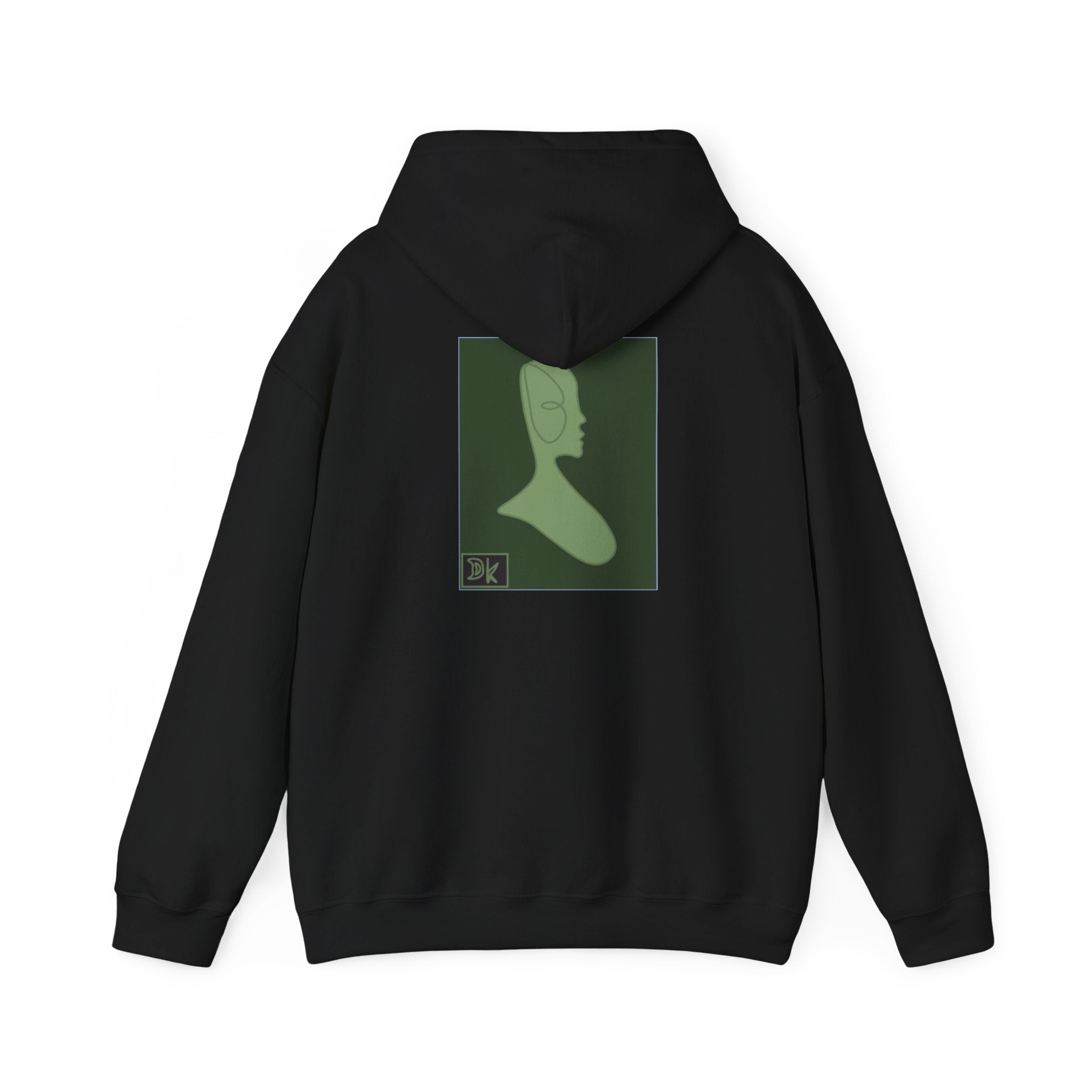 Minimalist Green Silhouette Hoodie — Abstract Female Portrait Back Print