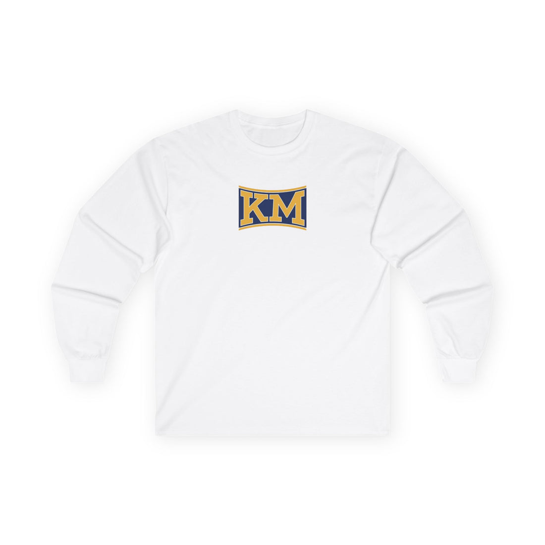 KM Retro Logo Long Sleeve Tee – College-Style Graphic Shirt