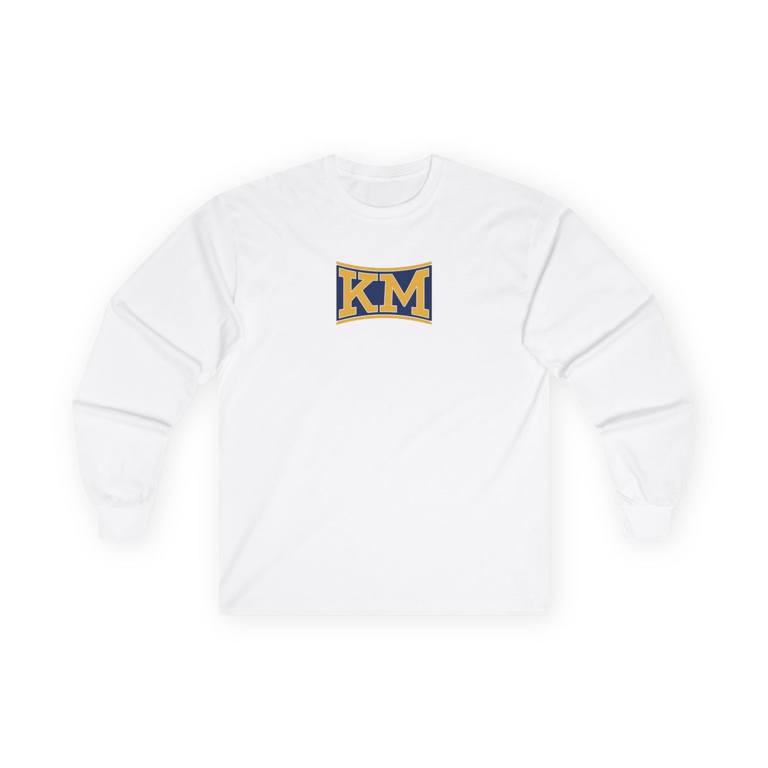 KM Retro Logo Long Sleeve Tee – College-Style Graphic Shirt