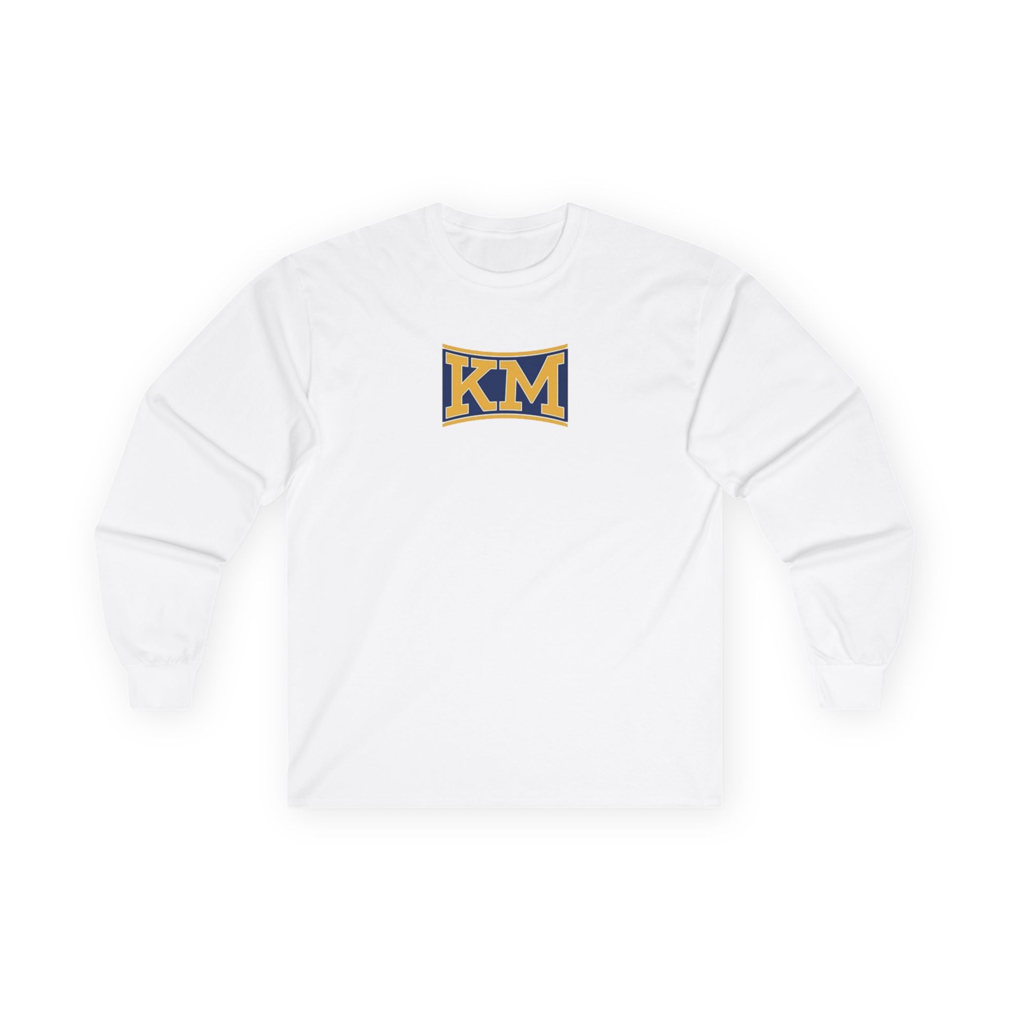 KM Retro Logo Long Sleeve Tee – College-Style Graphic Shirt