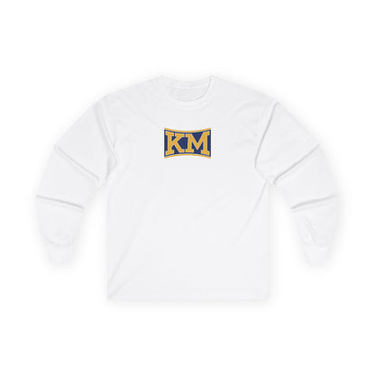 KM Retro Logo Long Sleeve Tee – College-Style Graphic Shirt