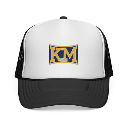 KM Embroidered Trucker Cap — Retro Varsity Logo Mesh Hat